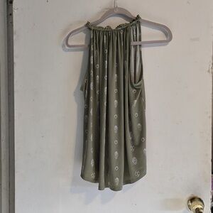 Ann Taylor Factory Olive Sleeveless Top with White Accents